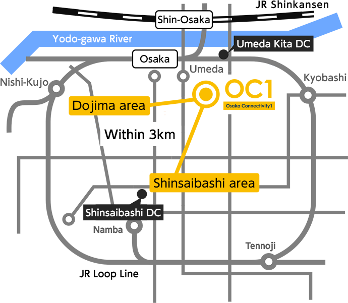 Dojima area・Shinsaibashi area Within 3km