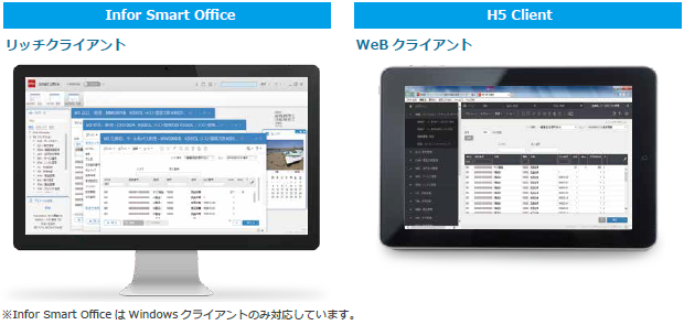 Infor Smart Offince リッチクライアント H5 Client Webクライアント ※Infor Smart OfficeはWindowsクライアントのみ対応しています。