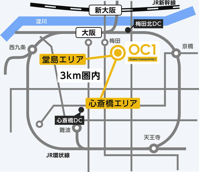 堂島エリア・心斎橋エリアから3km圏内